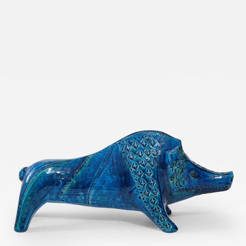 Ceramic Boar by Aldo Londi for Bitossi in Rimini blue Italy ca 1960