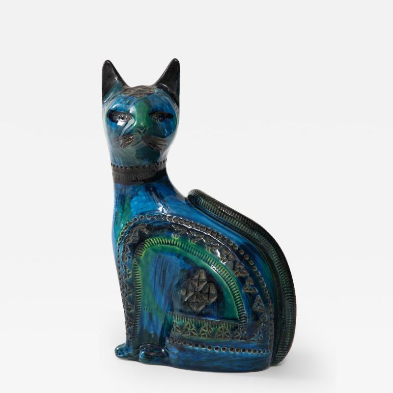 Ceramic Cat by Aldo Londi for Bitossi in Rimini blue Italy 1960