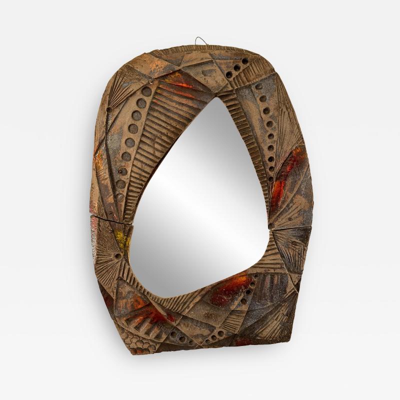 Ceramic Enameled Sculpture Mirror Italy 1960s