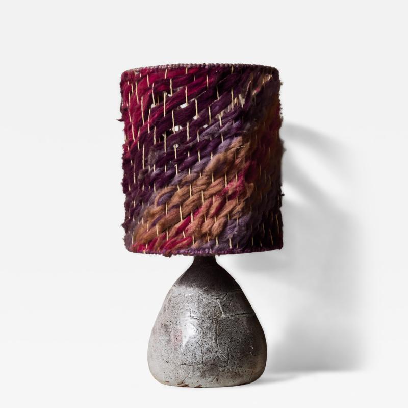 Ceramic Table Lamp with Crackle Glaze Base and Woven Wool Shade in Plum Tones