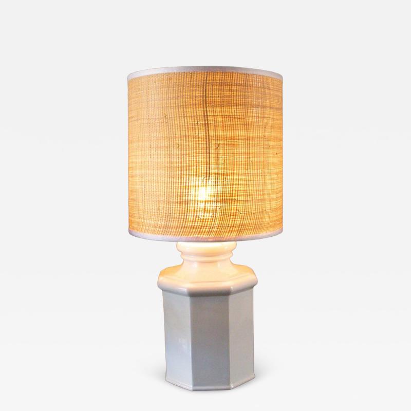 Ceramic Table Lamp with a Raffia Lampshade
