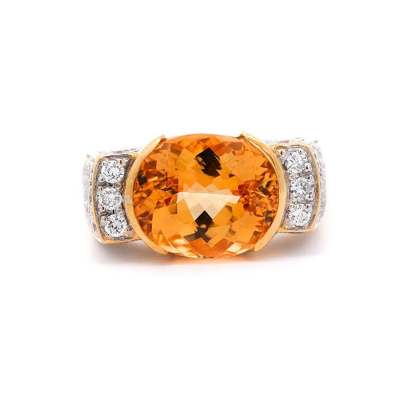 Certified Topaz Half Bezel and Diamond Square Vintage Ring in 18K Two Tone Gold