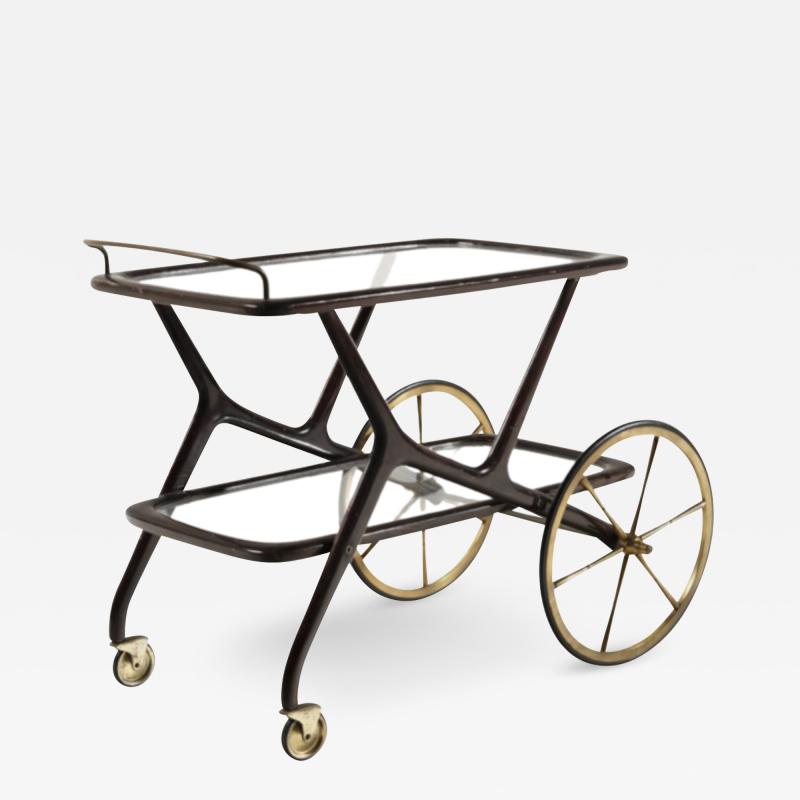 Cesare Lacca 1960s Cesare Lacca ebonized rosewood and brass bar cart