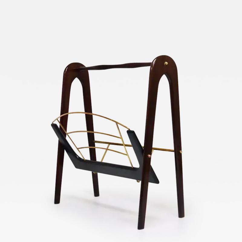 Cesare Lacca Cesare Lacca Midcentury Magazine Rack Mahogany Brass Italy 1950s