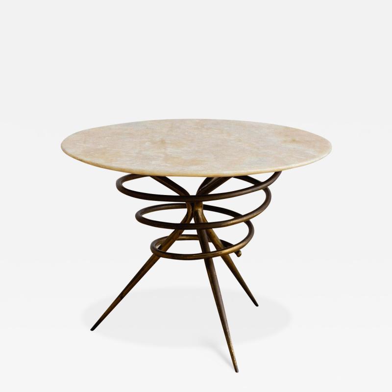 Cesare Lacca Italian Stone Top Brass Spiral Cocktail Table