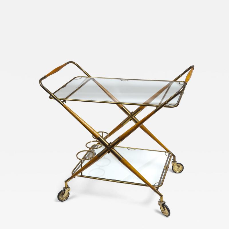 Cesare Lacca Mid Century Italian Folding Brass Bar Cart By Cesare Lacca