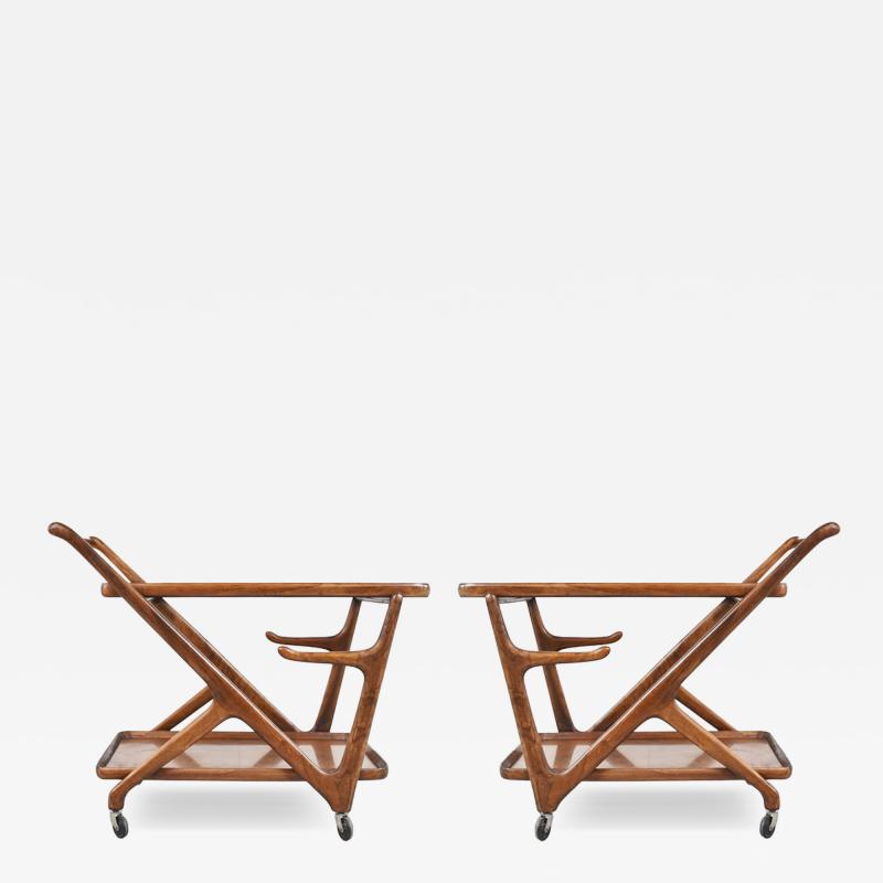 Cesare Lacca Pair of Walnut Mid Century Bar Carts by Cesare Lacca
