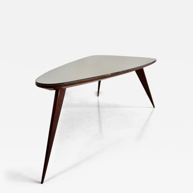 Cesare Lacca large Cesare Lacca walnut coffee table three feet irregular shape mirrored top