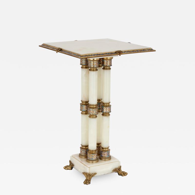 Champlev and cloisonn enamel mounted white onyx and gilt bronze table