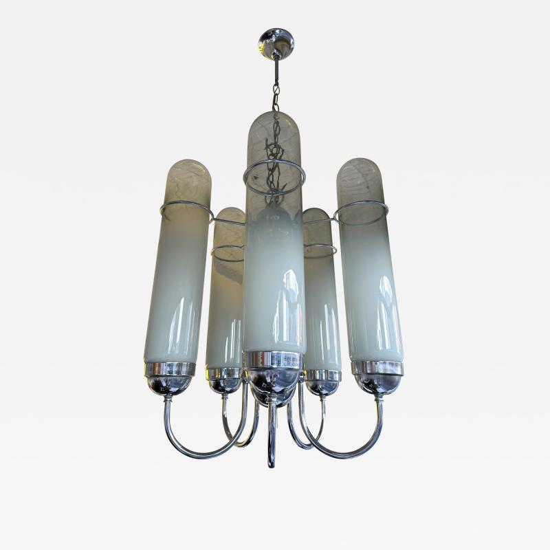 Chandelier Murano Glass Tubes and Metal Chrome Italy 1970s