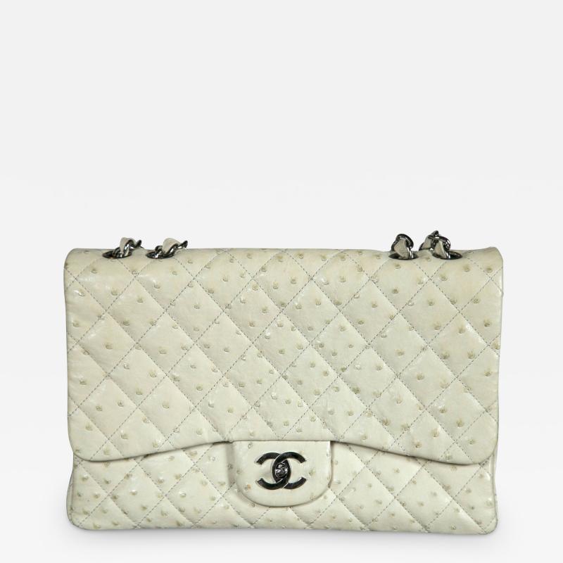 Chanel Beige Ostrich Jumbo Classic Pristine