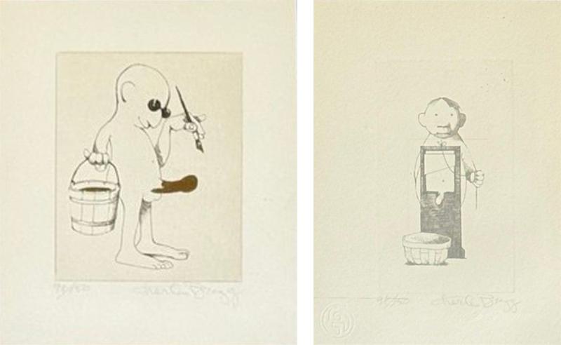 Charles Bragg Two Etchings Nasty Series Signed and Stamped American 20th c 