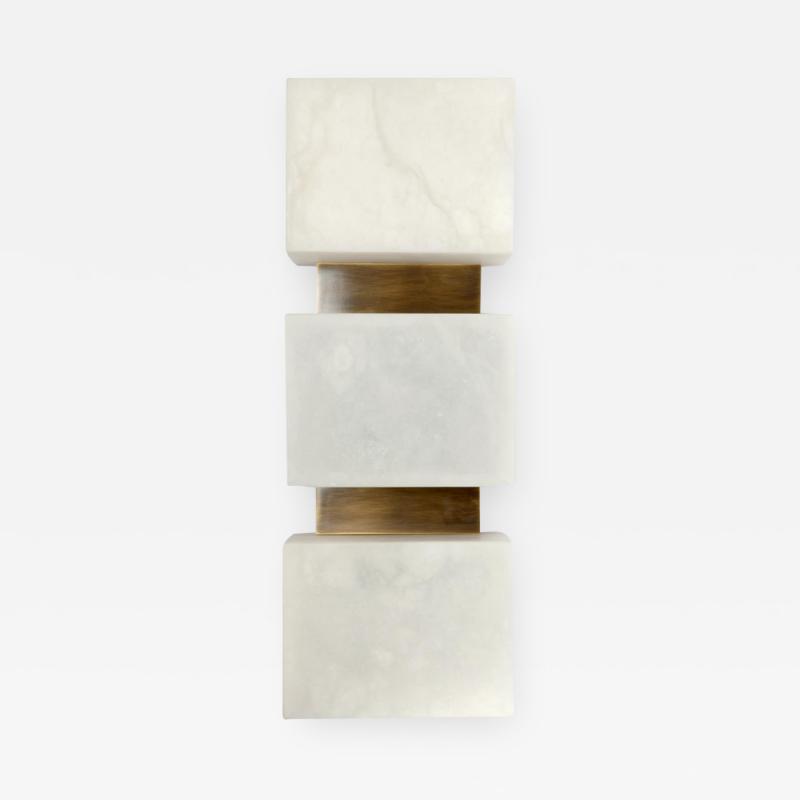 Charles Burnand Scatola Wall Sconce Alabaster Cubes Brushed Patinated Brass