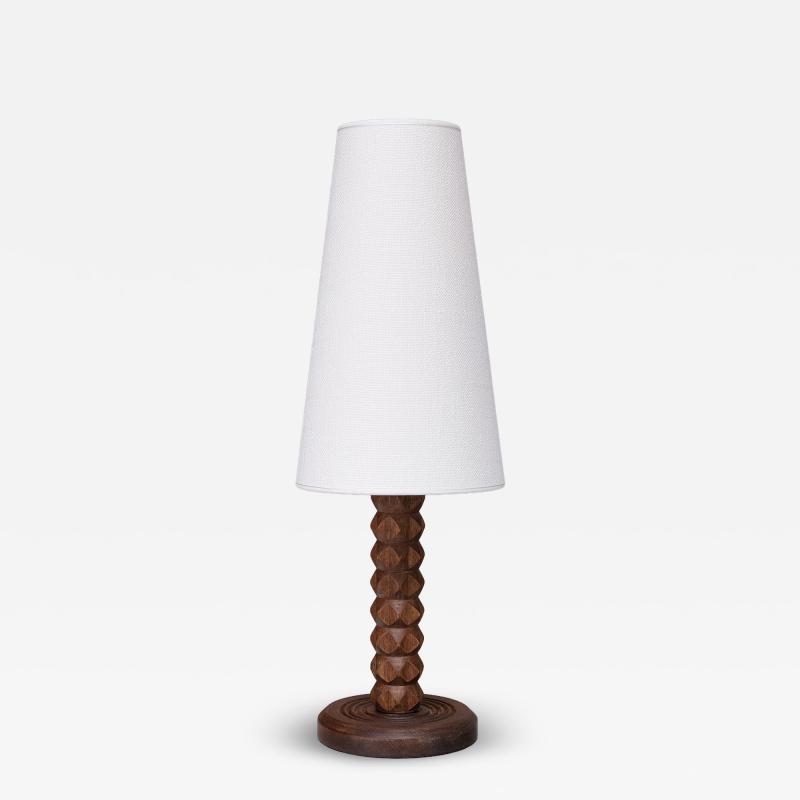 Charles Dudouyt Charles Dudouyt Attributed Table Lamp Oak with Tapered Shade France 1950s