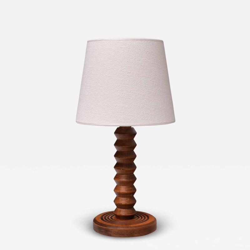 Charles Dudouyt Charles Dudouyt Attributed Table Lamp in Oak with Ivory Shade France 1950s