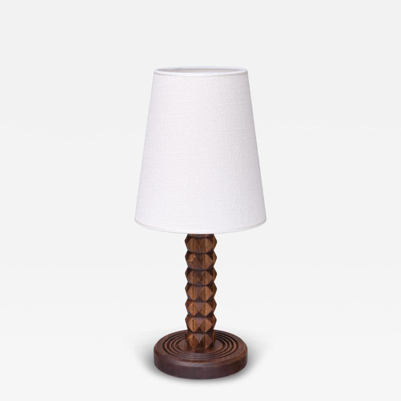 Charles Dudouyt Charles Dudouyt Attributed Table Lamp in Oak with Ivory Shade France 1950s