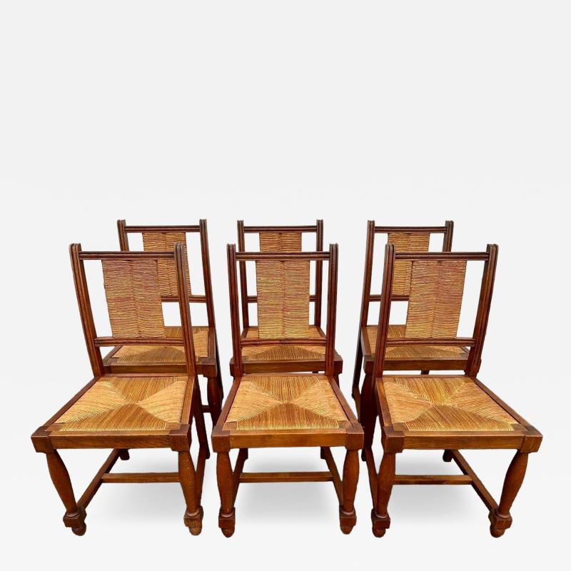 Charles Dudouyt Charles Dudouyt Set of Six 6 Rush and Walnut Dining Chairs