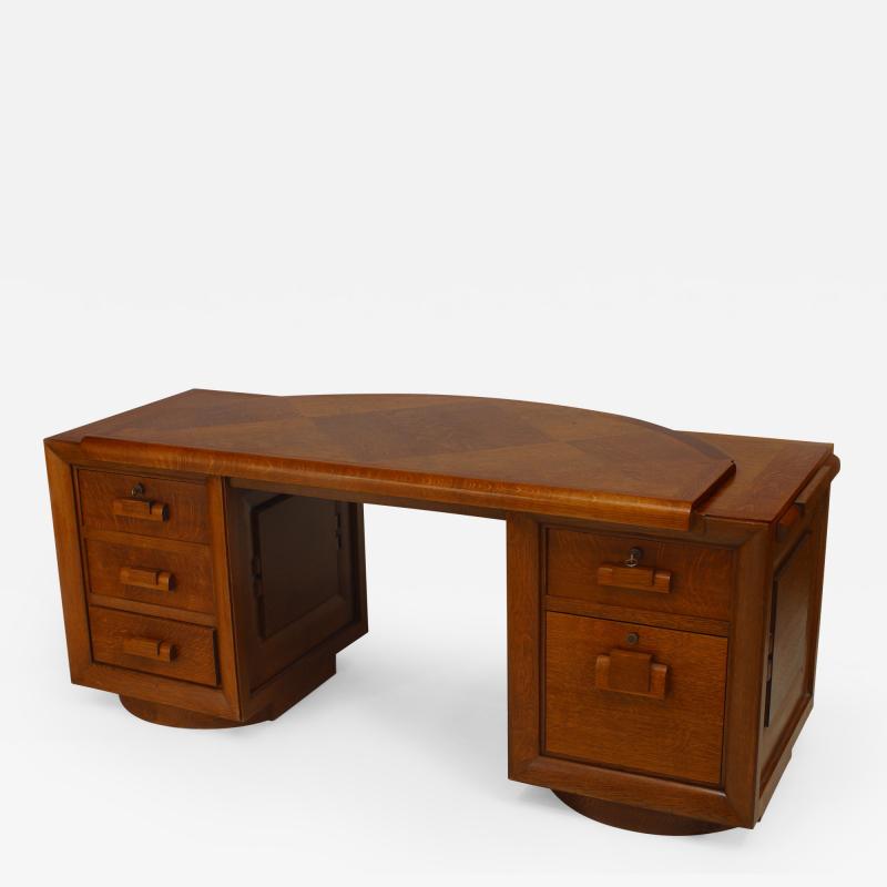 Charles Dudouyt French 1940s Oak Double Pedestal Base Desk