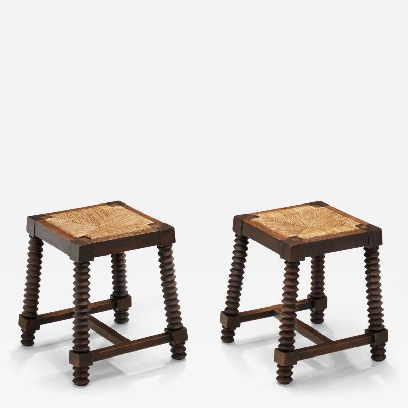 Charles Dudouyt Pair of Woven Rush Stools in the manner of Charles Dudouyt France 20th Century