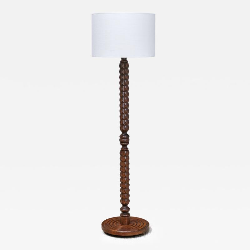 Charles Dudouyt Sculptural Charles Dudouyt Floor Lamp in Oak and Loro Piana Linen France 1940s