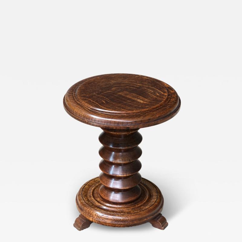 Charles Dudouyt Sculptural Charles Dudouyt Small Side Table Stool in Oak France 1950s