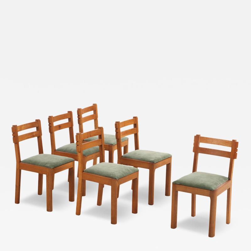 Charles Dudouyt Six French Solid Oak Dining Chairs Attributed to Charles Dudouyt C 1945