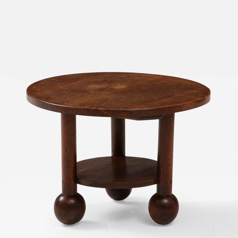Charles Dudouyt Solid Oak Charles Dudyot French Coffee table w Oivid Ball Feet c 1940