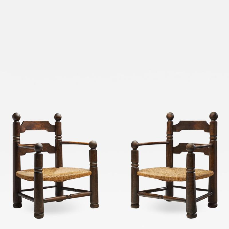 Charles Dudouyt Wood and Wicker Turned Chairs by Charles Dudouyt France 1940s