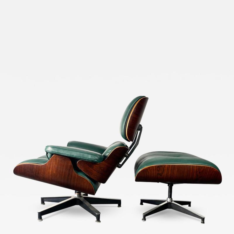 Charles Eames 1st Gen Eames Lounge Chair Ottoman in Brazilian Rosewood Dark Green Leather