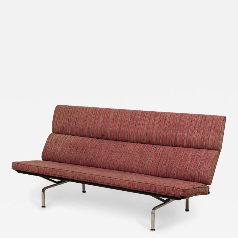 Charles Eames Charles Eames for Herman Miller Red and Pink Upholstered Chrome Sofa Compact