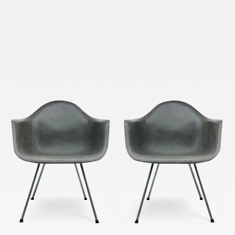 Charles Eames Pair of Early 2nd Generation Eames Fiberglass LAX Lounge Chairs in Elephant Gray