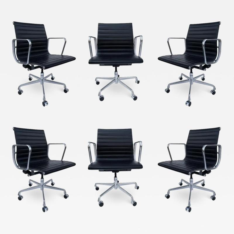 Charles Eames Set of Six Charles Eames for Herman Miller Aluminum Group Office Chairs in Black