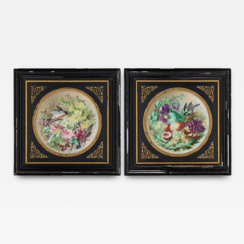 Charles Ernest Mariotte Pair of large floral porcelain plaques by Mariotte 1876 1877
