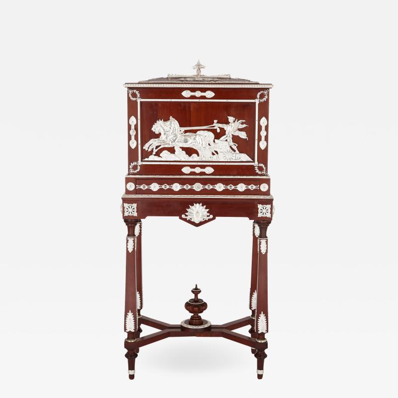 Charles Guillaume Diehl Antique Napoleon III period oak and silvered bronze tobacco cabinet by Diehl