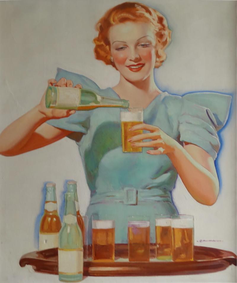 Charles Hart Baumann Charles Hart Baumann Dream Girl Serving Beers Original Illustration Art 1933
