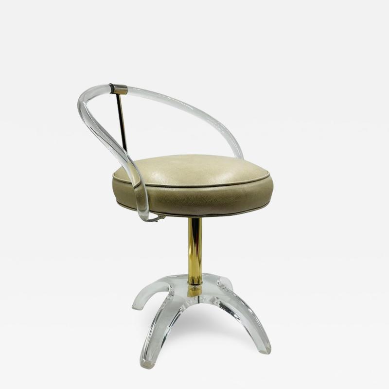 Charles Hollis Jones 1960s Lucite and Brass Vanity Swivel Chair by Charles Hollis Jones