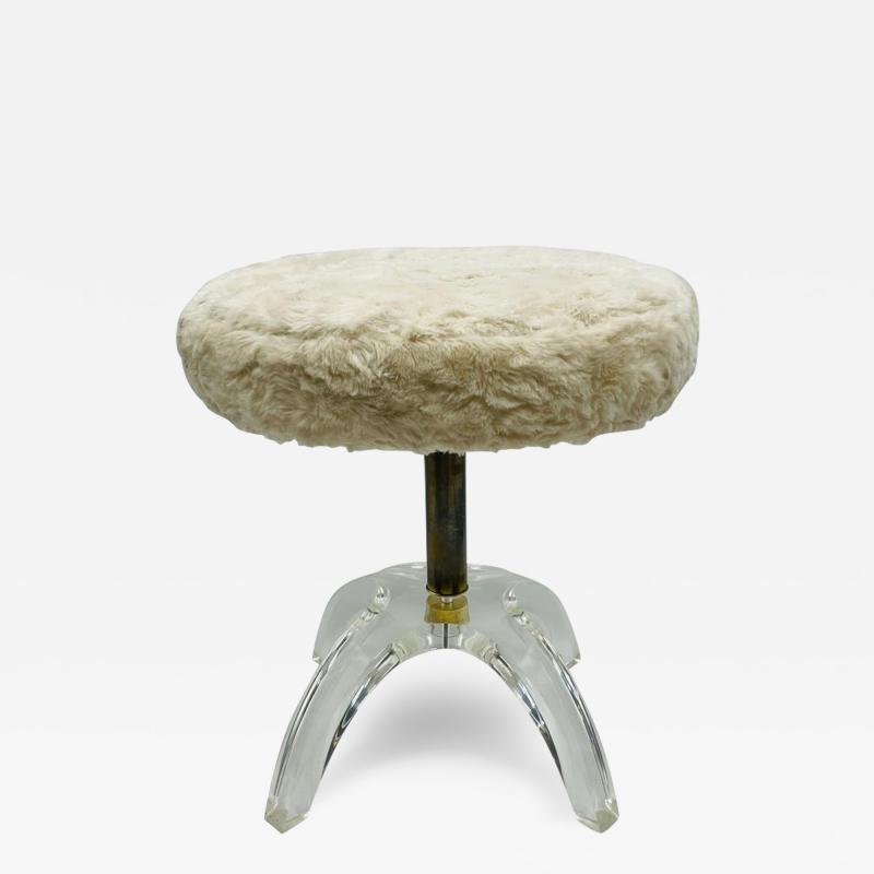 Charles Hollis Jones 1960s Sculptural Vanity Stool in Lucite Brass by Charles Hollis Jones