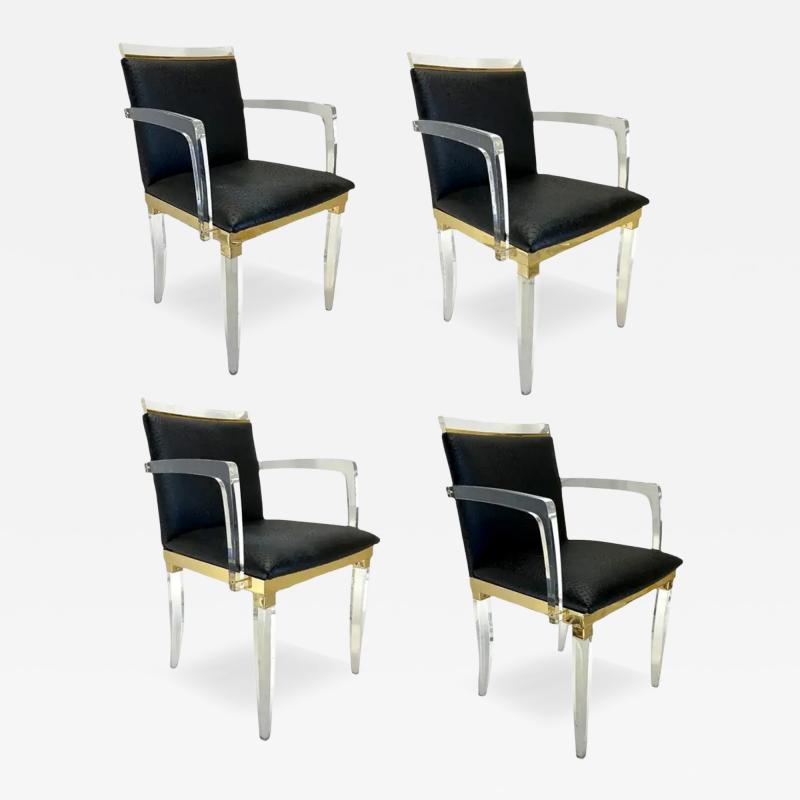 Charles Hollis Jones A Set of Four Lucite and Brass Armchairs by Charles Hollis Jones