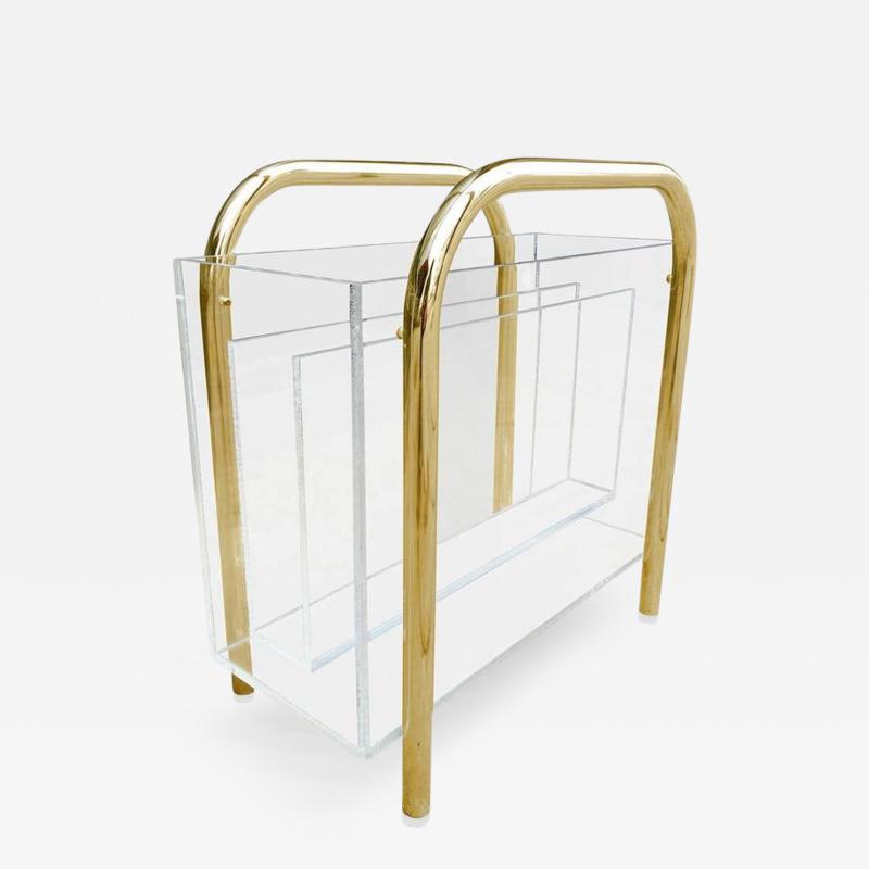 Charles Hollis Jones Brass and Lucite Magazine Holder by Charles Hollis Jones