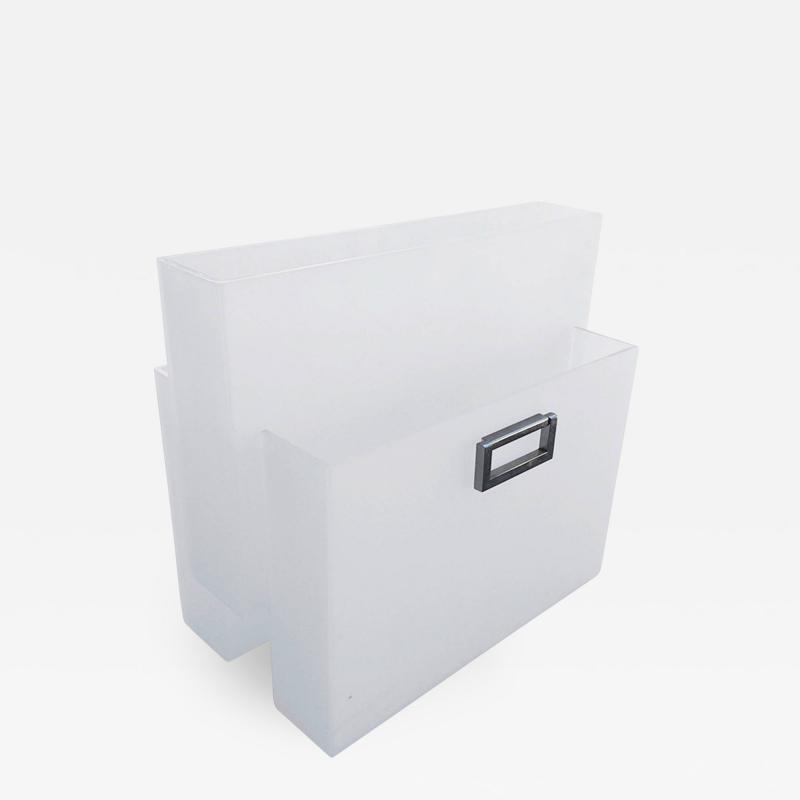 Charles Hollis Jones Charles Hollis Jones Magazine Holder in Nickel and Frosted Lucite Signed