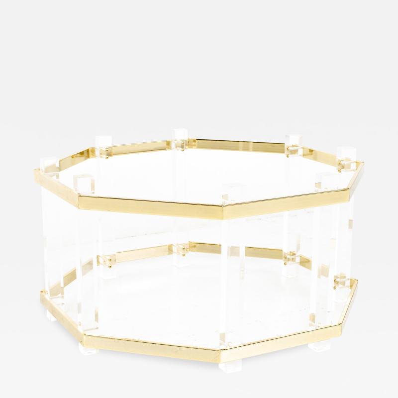 Charles Hollis Jones Charles Hollis Jones Mid Century Brass and Lucite Octagonal Coffee Table