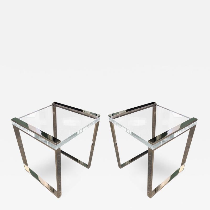 Charles Hollis Jones Charles Hollis Jones Side Tables in Lucite and Polished Nickel from the Box Line