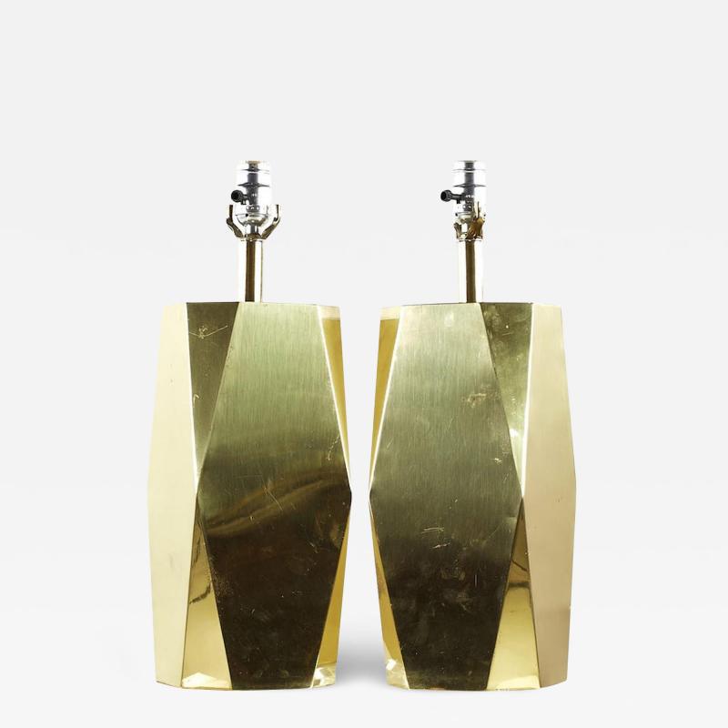 Charles Hollis Jones Charles Hollis Jones Style Mid Century Brass and Lucite Table Lamps Pair