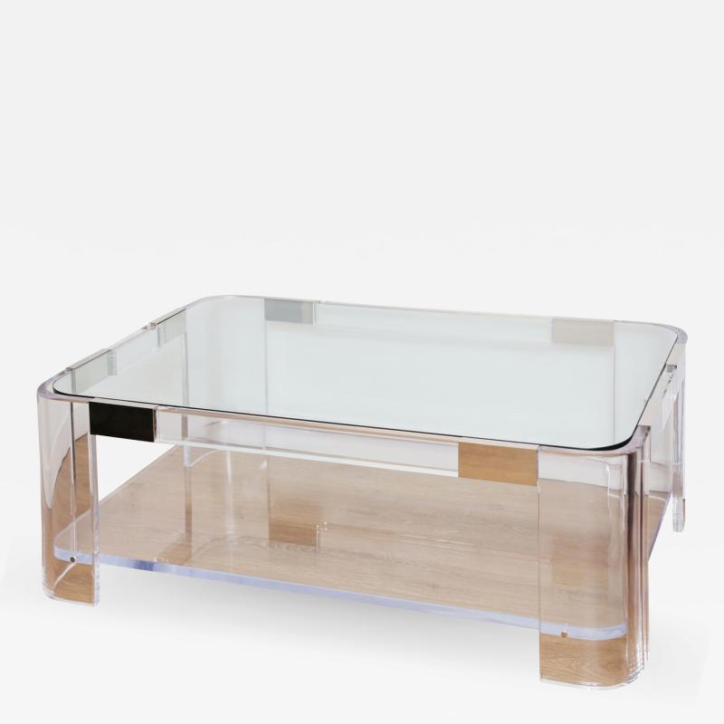 Charles Hollis Jones Large Lucite Two Tier Coffee Table by Charles Hollis Jones