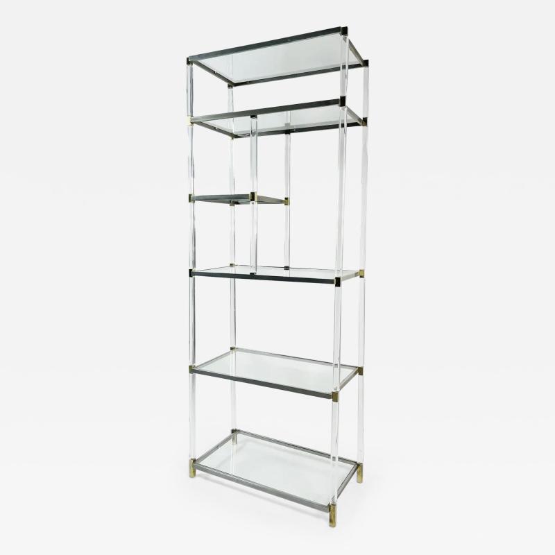 Charles Hollis Jones Lucite Brass Glass Nickel Display Cabinet by Charles Hollis Jones