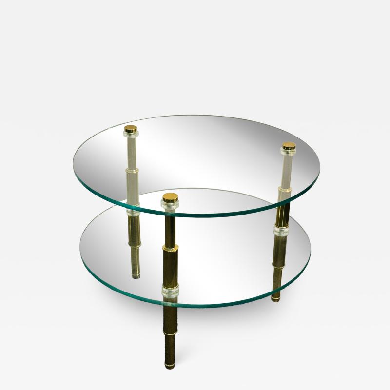 Charles Hollis Jones MODERN LUCITE AND BRASS DOUBLE TIER ROUND GLASS TABLE