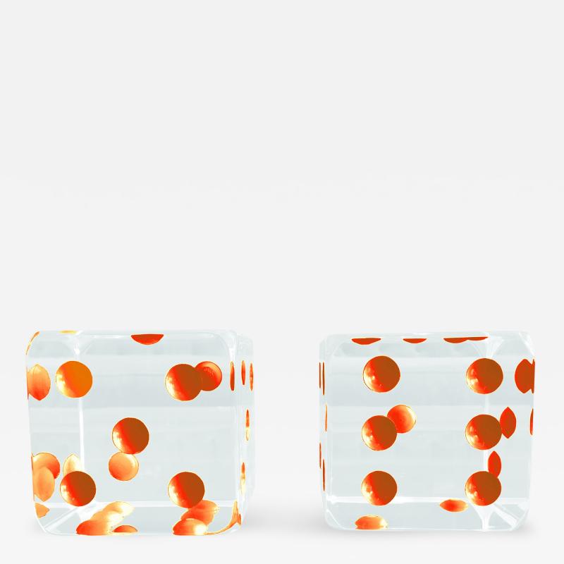 Charles Hollis Jones Oversized Dice Sculpture with Orange Dots by Charles Hollis Jones