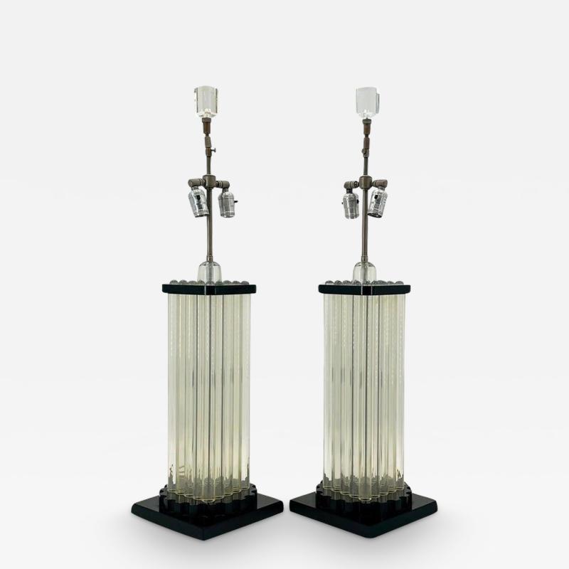 Charles Hollis Jones Pair of Clear Black Lucite Lamps in the Style of Charles Hollis Jones