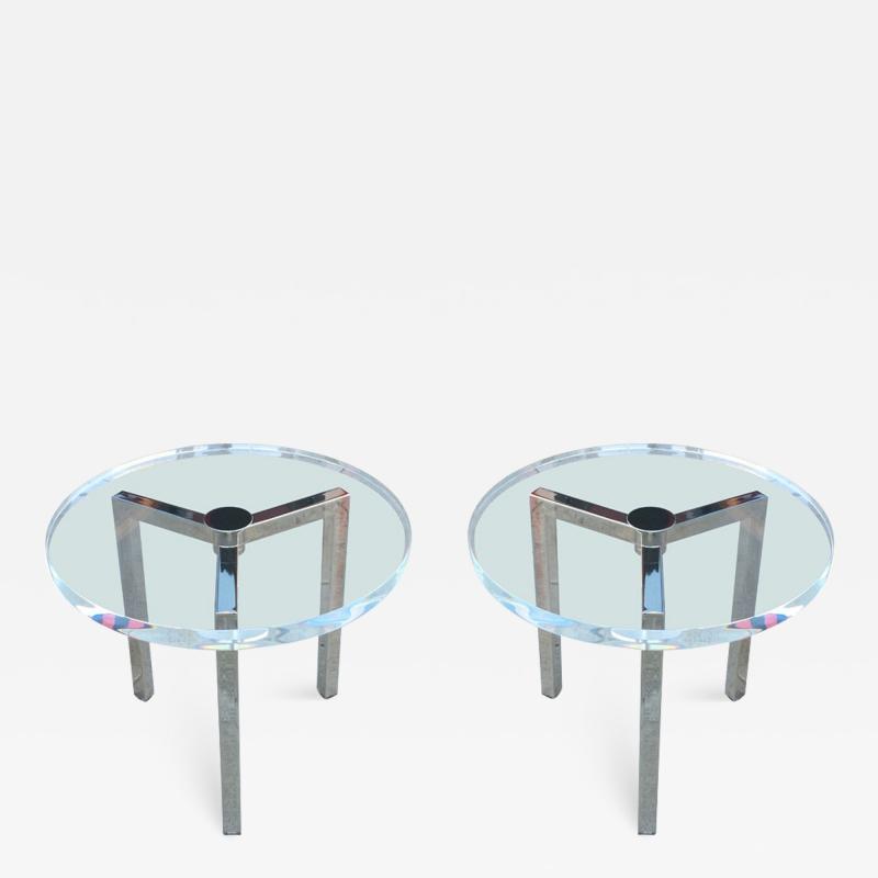 Charles Hollis Jones Pair of Lucite and Nickel Side Tables by Charles Hollis Jones