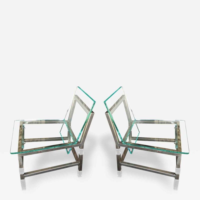 Charles Hollis Jones Pair of Metric Chairs in Lucite and Nickel by Charles Hollis Jones Signed